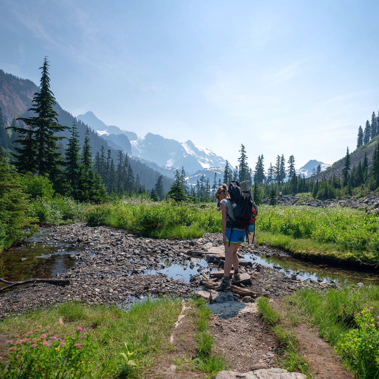 Small stream crossings along the Lake Ann Trail