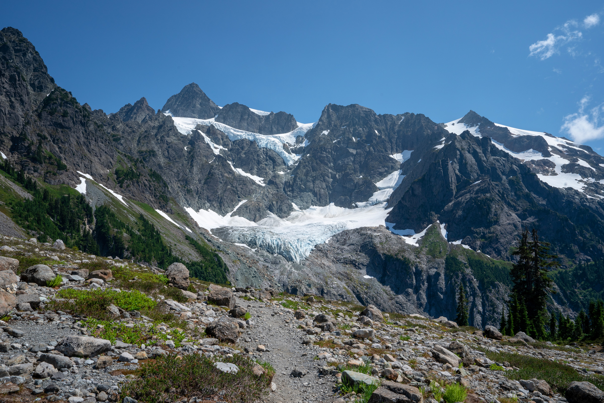 A view of the west face of Mt. Shuksan at the end of the Lake Ann Trail